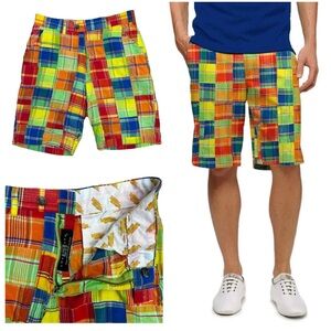 Loudmouth Golf Shorts Mens Size 30 Madras GRASS Cotton Patchwork Bermuda